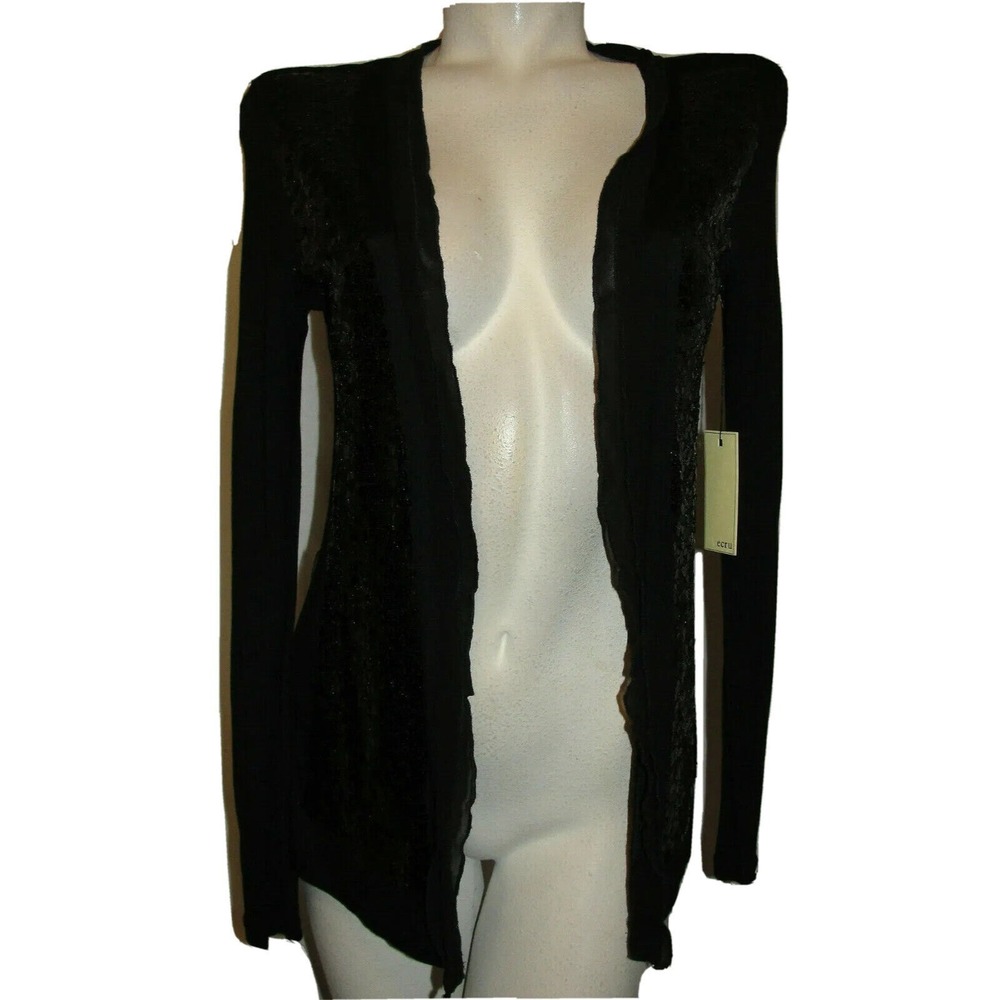 Ecru Womens Black Sequin Open Front Cardigan Long Sleeve Rayon Top S 3445-LJ NEW